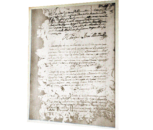 Cópia do registro de batistério de Tiradentes, disponibilizada pela Biblioteca Nacional e mantida na Catedral Basílica Nossa Senhora do Pilar em São João del-Rei, onde ocorreu o batismo -  (crédito: Catedral Basílica Nossa Senhora do Pilar/Reprodução)