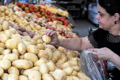A comerciante Elaine Avila fez compras ontem em um sacolão e disse ter percebido a redução no valor das batatas, mas o mesmo não observou em relação ao preço dos tomates -  (crédito: Túlio Santos/EM/D.A Press)