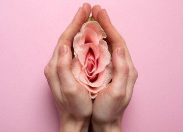 vagina representada pela metade de uma laranja com uma mulher segurando -  (crédito: Pickisuperstar/Freepik
)