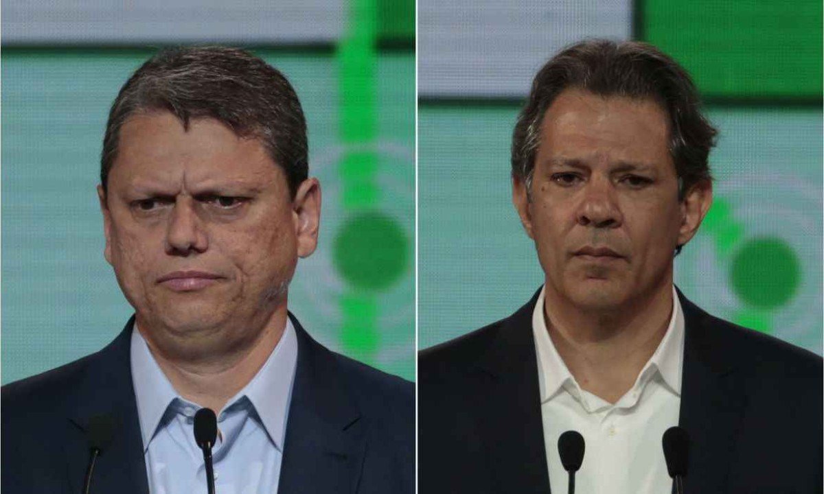Montagem: Tarcísio x Haddad -  (crédito: Tv Globo/Reprodução)
