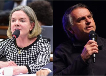 Montagem com Gleisi a esquerda e Bolsonaro a direita -  (crédito: Zeca Ribeiro/Câmara dos Deputados/Silvio Avila/AFP)