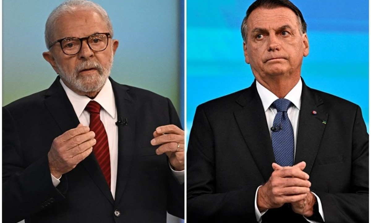 montagem com foto de Lula e Bolsonaro em debate  -  (crédito: MAURO PIMENTEL / AFP)