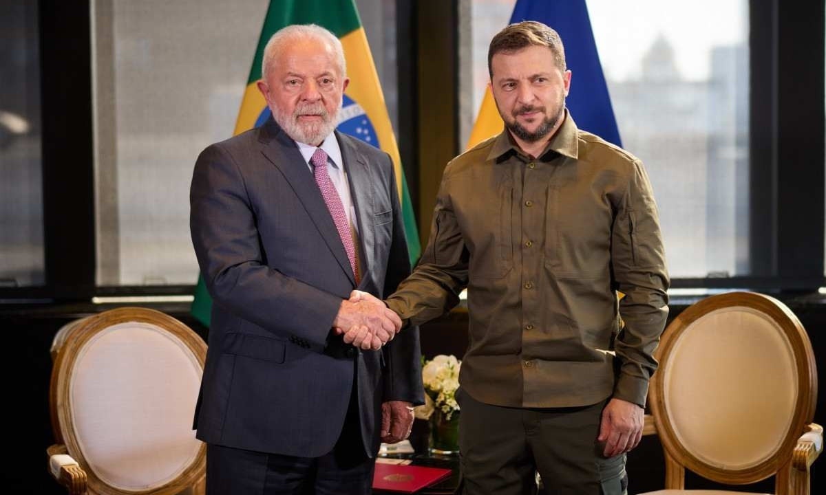 Presidente Lula durante encontro com o líder da Ucrânia, Volodymyr Zelensky, em Nova York, em setembro de 2023  -  (crédito: Ricardo Stuckert)