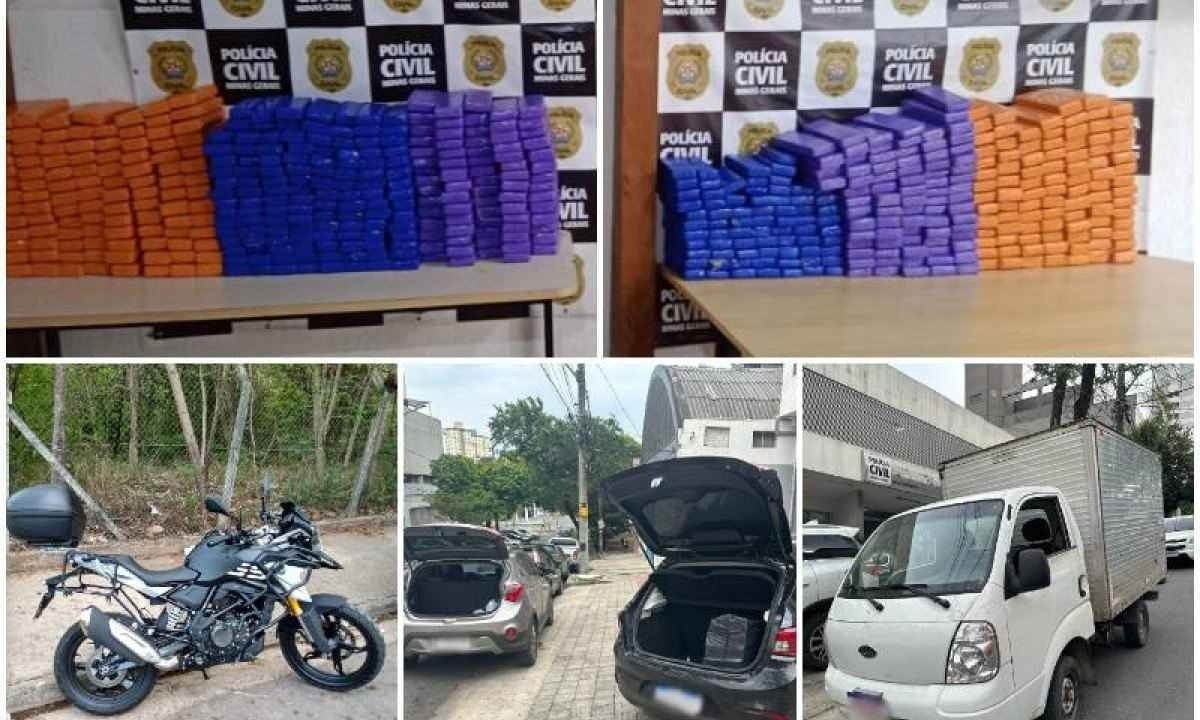 Polícia Civil prendeu três pessoas, apreendeu meia tonelada de maconha e recuperou quatro veículos furtados em operação no início da semana em Belo Horizonte -  (crédito: PCMG/Divulgação)
