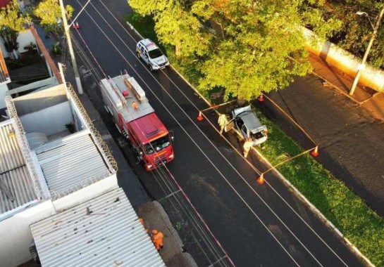 Motorista perdeu o controle do veículo e bateu de frente em árvore -  (crédito: CBMMG)