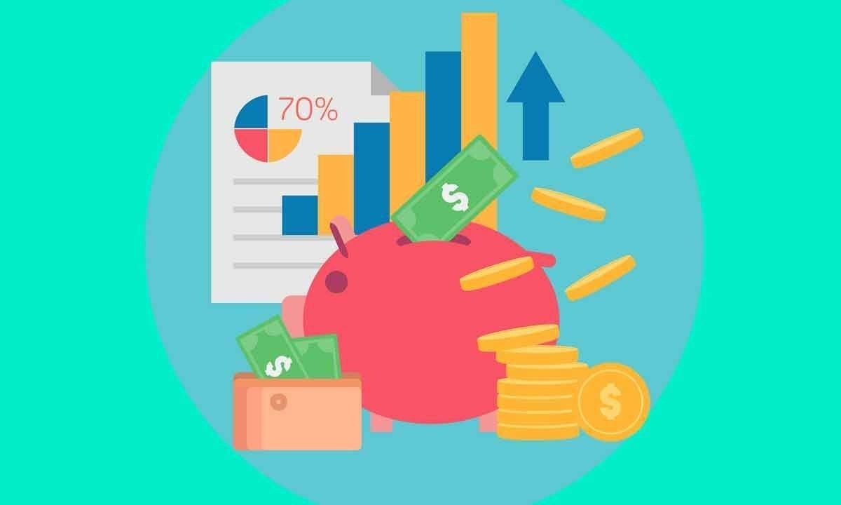 ilustração com cofre de porquinho, moedas, notas e gráficos -  (crédito: PIXABAY/REPRODUÇÃO)