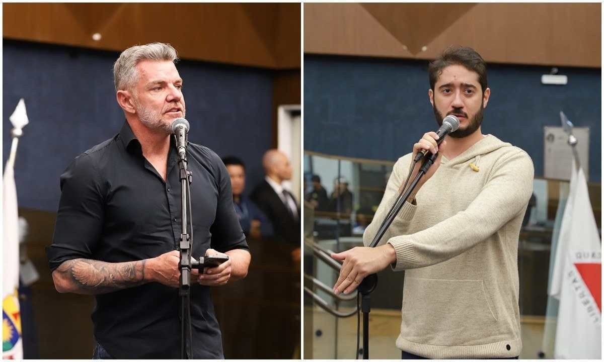 Bloco de esquerda defende que o presidente da Casa, Gabriel Azevedo (Dir), e o vice Juliano Lopes (Esq), renunciem os cargos na mesa -  (crédito: Rafaella Ribeiro e Cláudio Rabelo/CMBH)