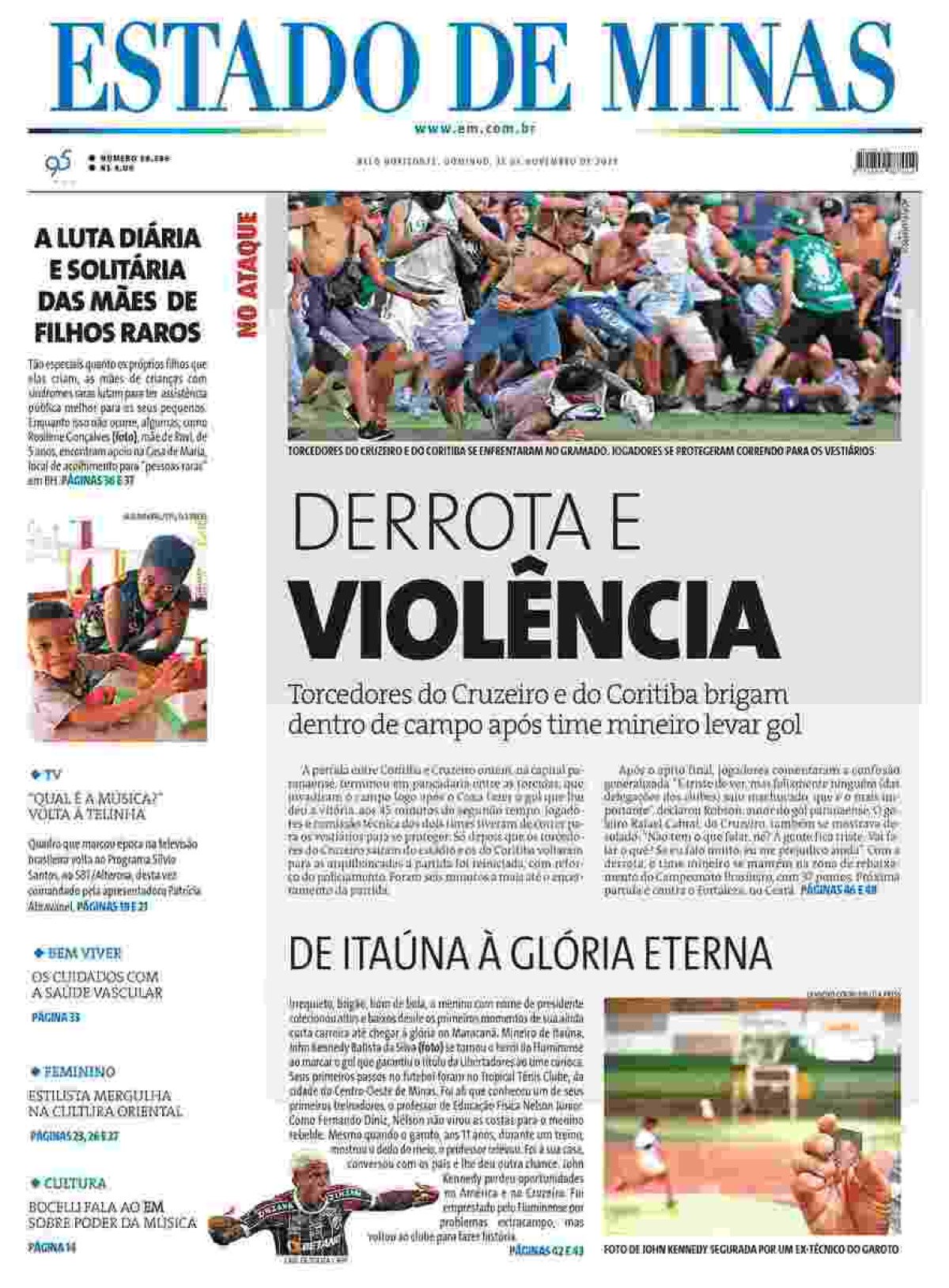 Confira a capa do Jornal Estado de Minas do dia 12/11/2023