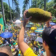 Manifestante usa jaca para ironizar Lula: 'Desfazendo da nossa inteligência’ - Leandro Couri/EM/D.A Press