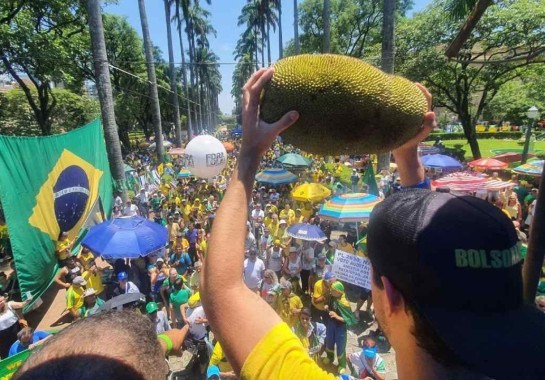 Manifestantes se reuniram na Praça da Liberdade para protestar a insatisfação deles com o governo do presidente Lula -  (crédito: Leandro Couri/EM/D.A Press)