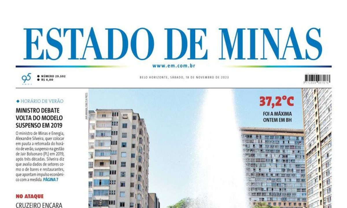 Confira a capa do Jornal Estado de Minas do dia 18/11/2023 -  (crédito: Estado de Minas)