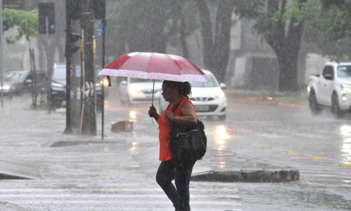 O comunicado do INMET alerta sobre chuva entre 30 e 60 mm/h ou 50 e 100 mm/dia e ventos intensos entre 60 e 100 km/h.  -  (crédito: Túlio Santos/EM/D.A Press)