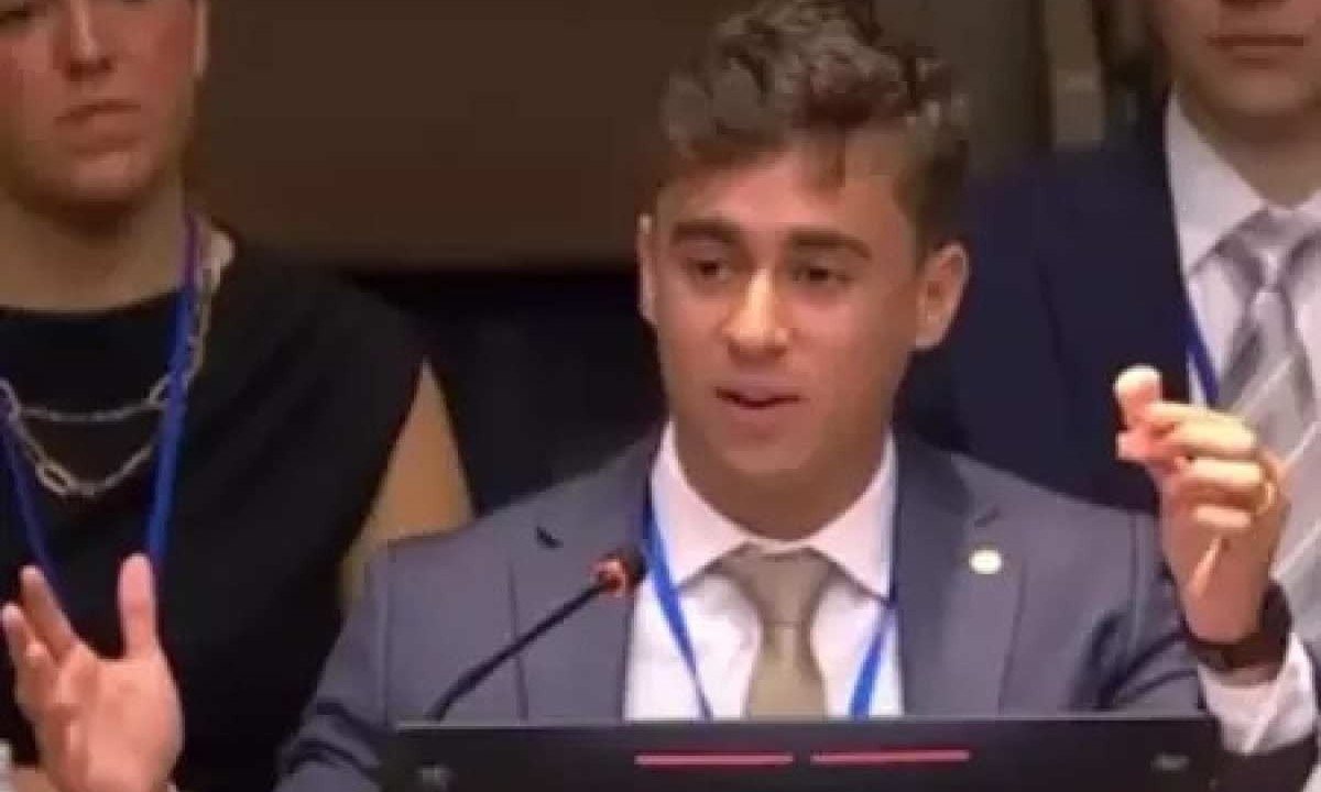 Em evento na ONU, em novembro do ano passado, Nikolas Ferreira chama Lula de &quot;ladr&atilde;o&quot; -  (crédito: Redes Sociais/Reprodu&ccedil;&atilde;o)