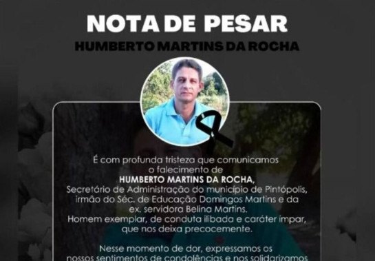 Publicação nas redes sociais da Prefeitura de Pintópolis presta homenagem ao secretário assassinado -  (crédito: Reprodução/Redes Sociais)