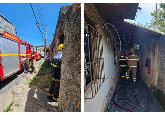 Bombeiros estiveram na casa e conseguiram conter as chamas antes que se alastrassem para imóveis vizinhos -  (crédito: Corpo de Bombeiros MG/Divulgação)