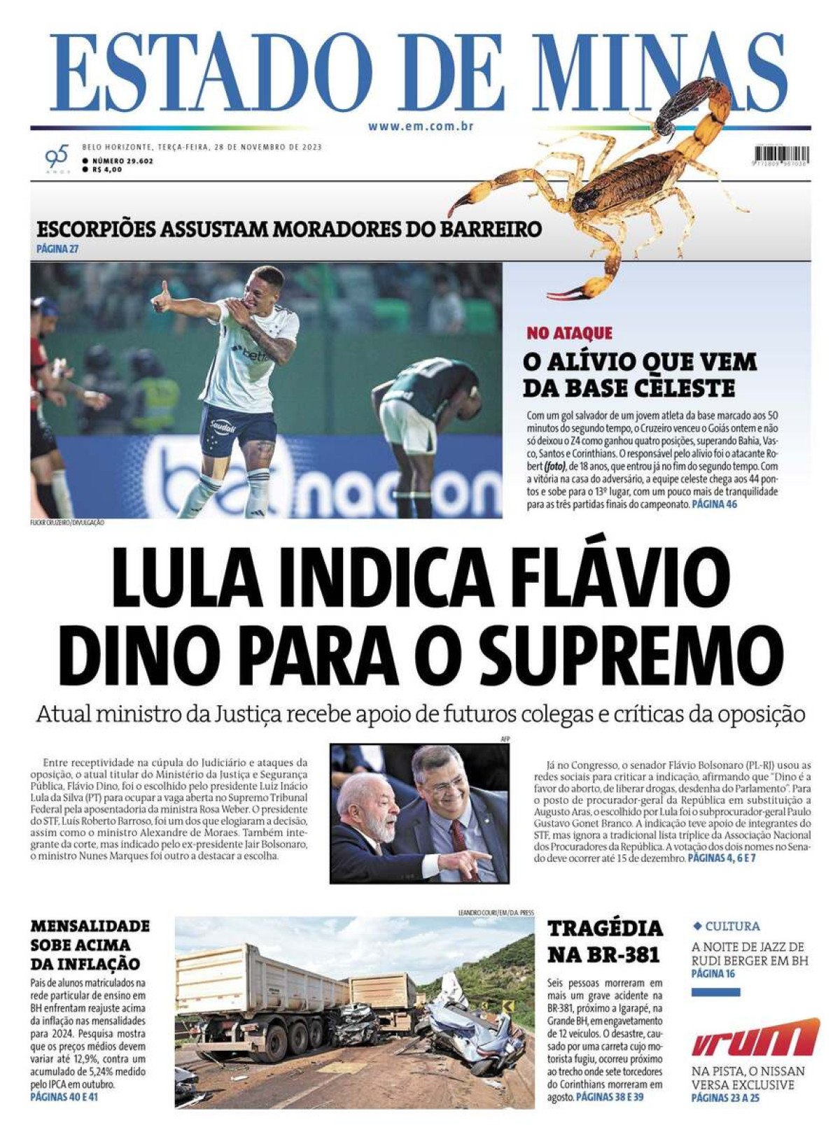 Capa do Jornal Estado de MInas