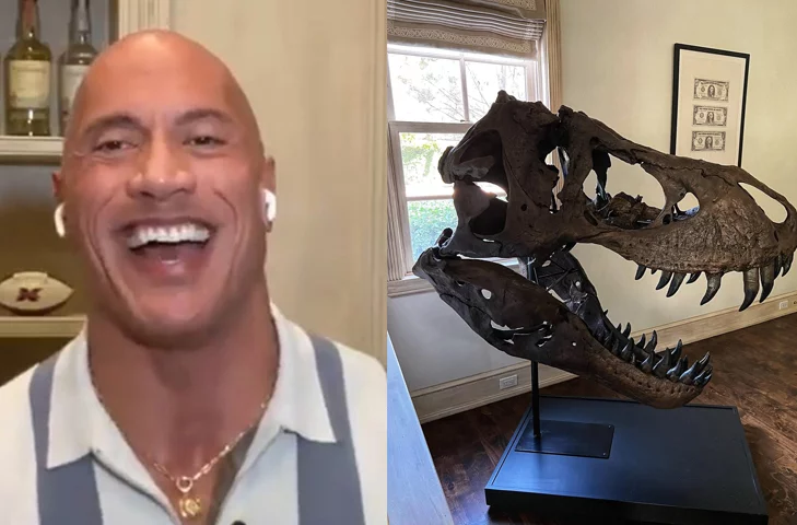 Apaixonado por pré-história, Dwayne Johnson tem crânio de tiranossauro em casa - Reprodução Twitter @sportsvids1/ Instagram @therock