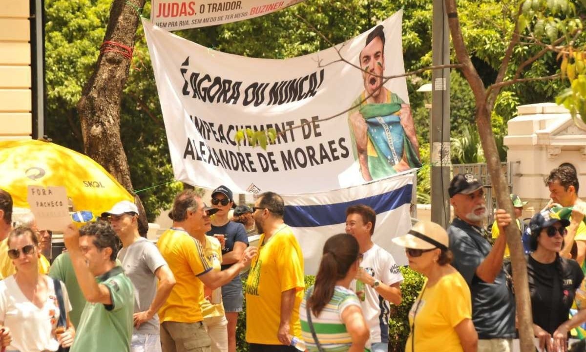 Vestidos de verde e amarelo, além de estarem munidos da bandeira do Brasil, os grupos se concentraram na Praça da Liberdade, em Belo Horizonte  -  (crédito: Gladyston Rodrigues/EM/DAPRESS)