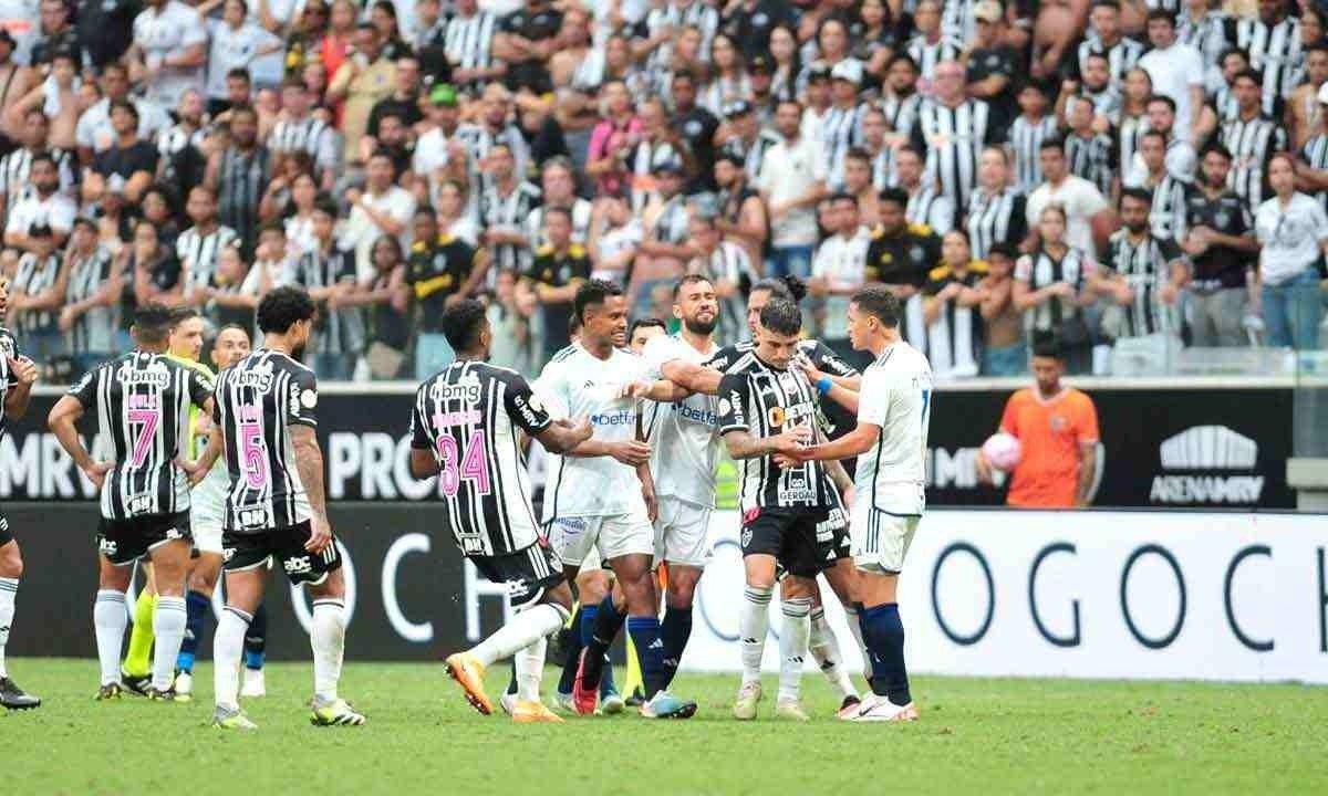 Na última vez que se enfrentaram na Arena MRV, o Cruzeiro venceu o Atlético por 1 a 0, gol contra de Jemerson -  (crédito: Alexandre Guzanshe/EM/D.A Press. Brasil - 22/10/23)