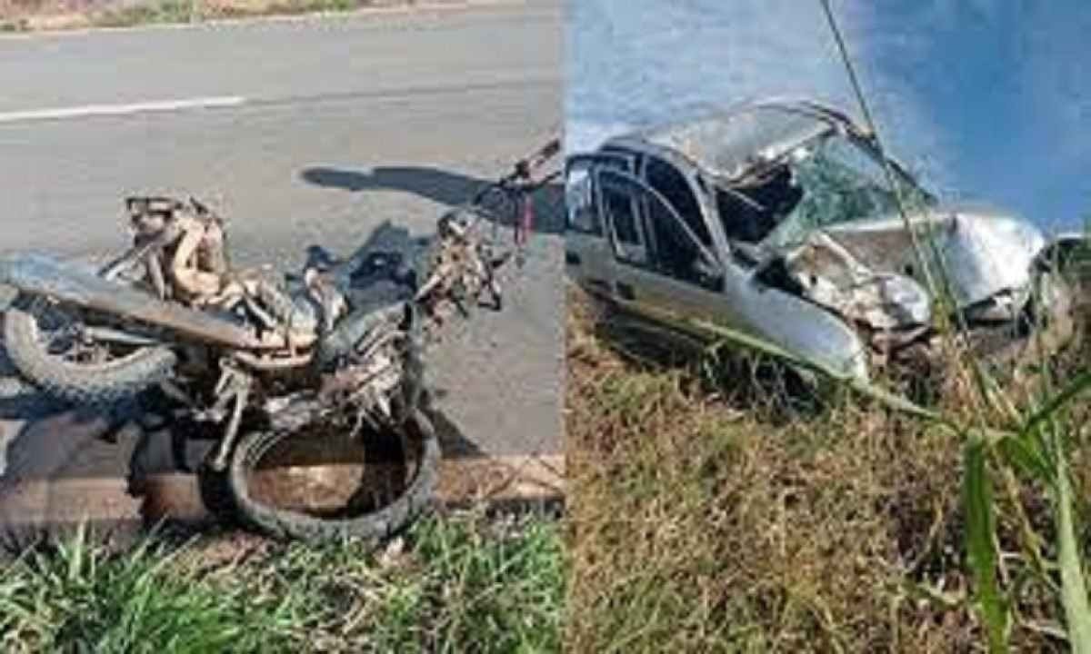 Tanto a moto, como o carro, ficaram destruídos -  (crédito: PMRv)