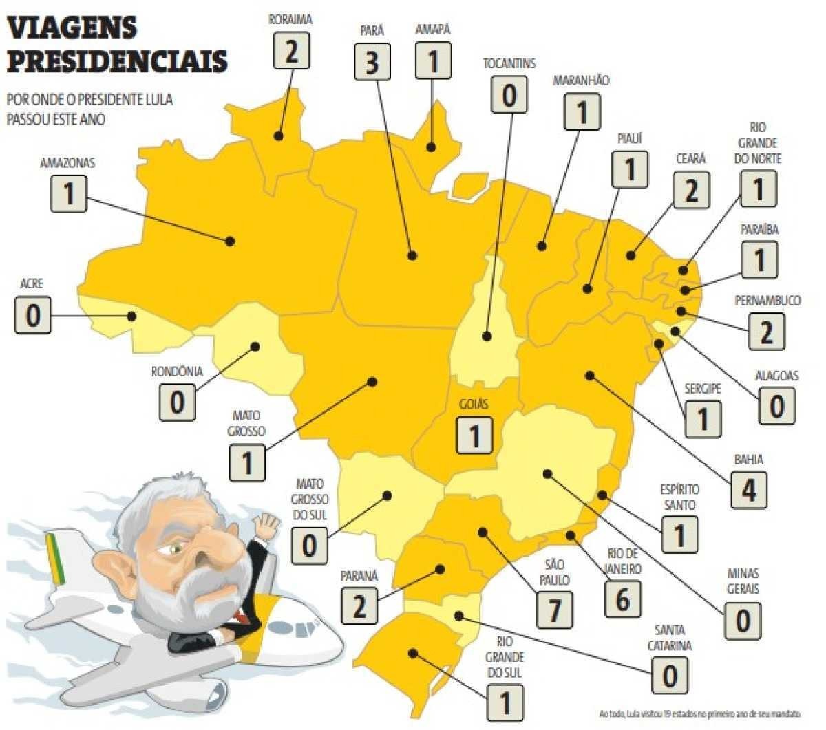 Mapa mostra os locais visitados por Lula em 2023