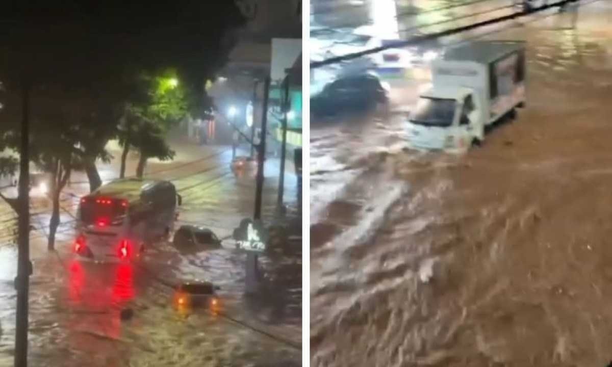 Temporal deixou diversas ruas alagadas em Ipatinga -  (crédito: Redes Sociais/Reprodução)