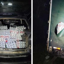 Suspeitos de furtarem fardos de latas de cerveja são presos em Santa Luzia - PMMG/Divulgação