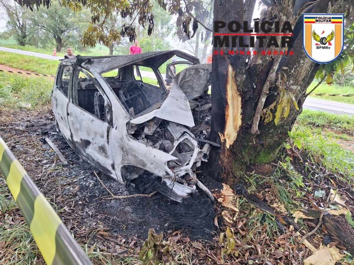 Motorista bate em árvore em rodovia de Minas e morre carbonizado