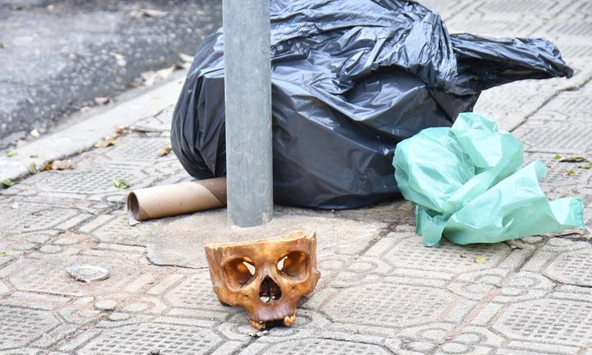 Crânio estava junto ao lixo deixado na rua -  (crédito: Polícia Militar/Divulgação)