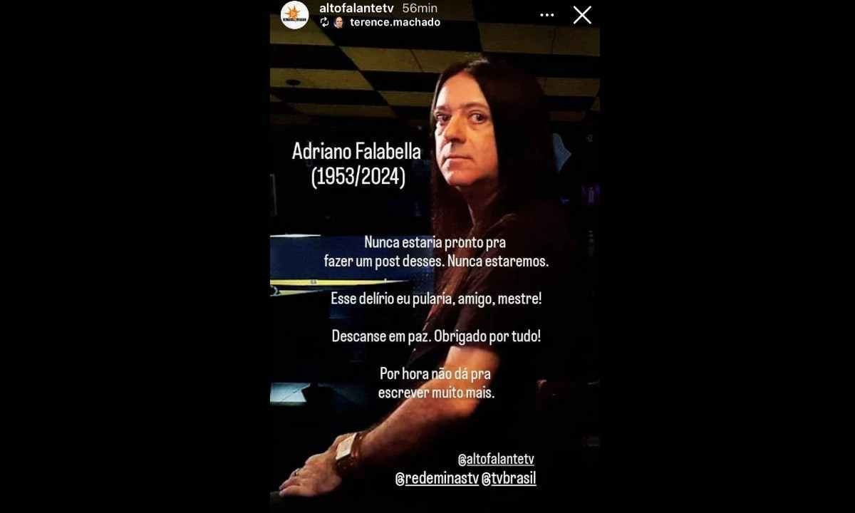 Postagem de Terence Machado no Instagram sobre a morte de Adriano