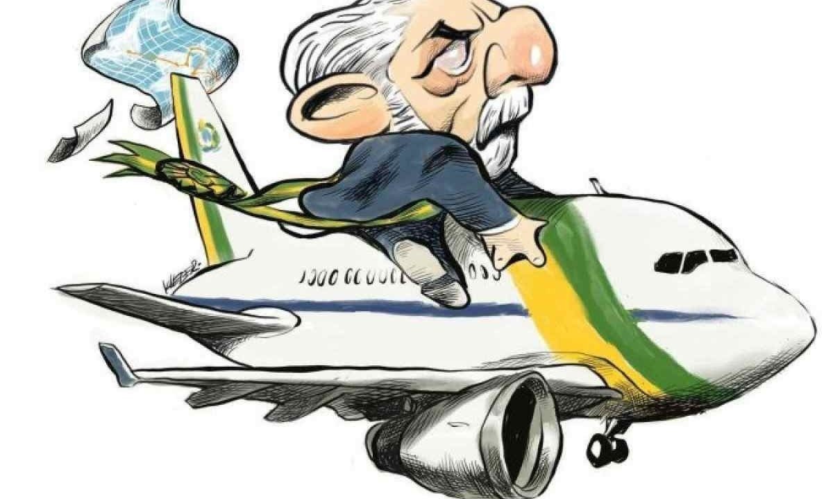 Charge mostra Lula montado sobre avião do governo federal -  (crédito: kleber sales)