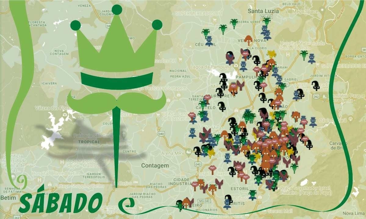 Mapa dos Blocos de Rua de BH: programação dos desfiles de sábado, 10/2 -  (crédito: Arte EM)