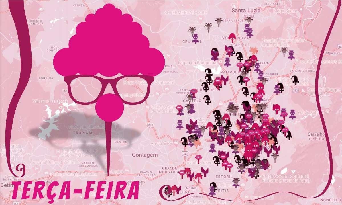 Mapa dos Blocos de Rua de BH: programação dos desfiles de terça, 13/2 -  (crédito: Arte EM)