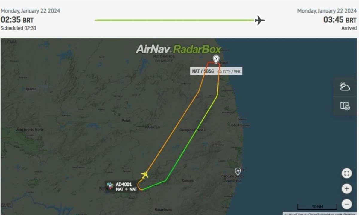Em comunica&ccedil;&atilde;o com o controle de tr&aacute;fego a&eacute;reo, um dos pilotos usou a express&atilde;o mayday -  (crédito: RadarBox)
