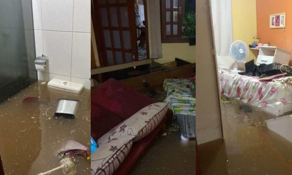 Casa no bairro Santa Mônica é inundada pelas chuvas e moradora pede ajuda -  (crédito: Redes Sociais/Reprodução)