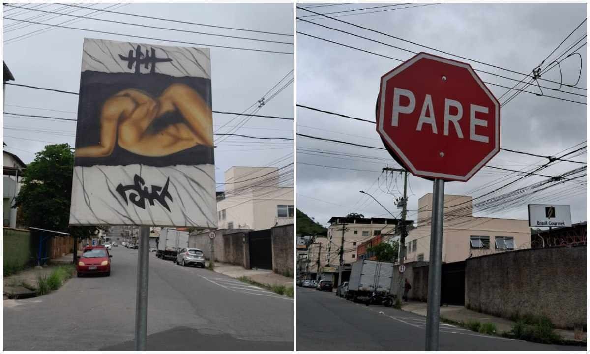 Quadro erótico fixado em placa de ‘Pare’ intriga moradores em cidade de MG