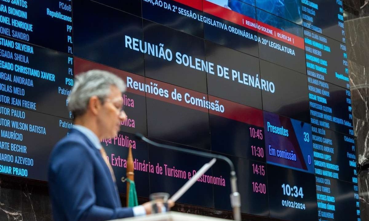 Zema discursou na cerimônia de abertura dos trabalhos da Assembleia Legislativa em 2024 -  (crédito: Luiz Santana/ALMG)