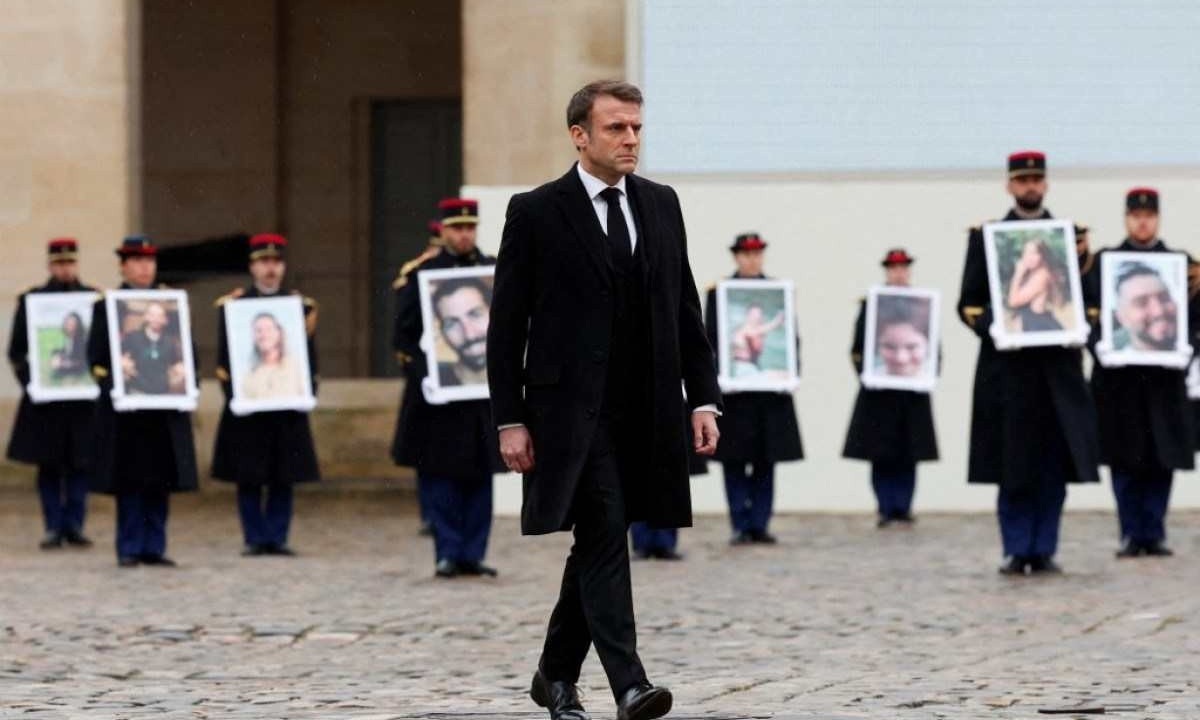 Macron já havia apoiado Israel logo depois do ataque terrorista do Hamas, no ano passado -  (crédito: GONZALO FUENTES / POOL / AFP)