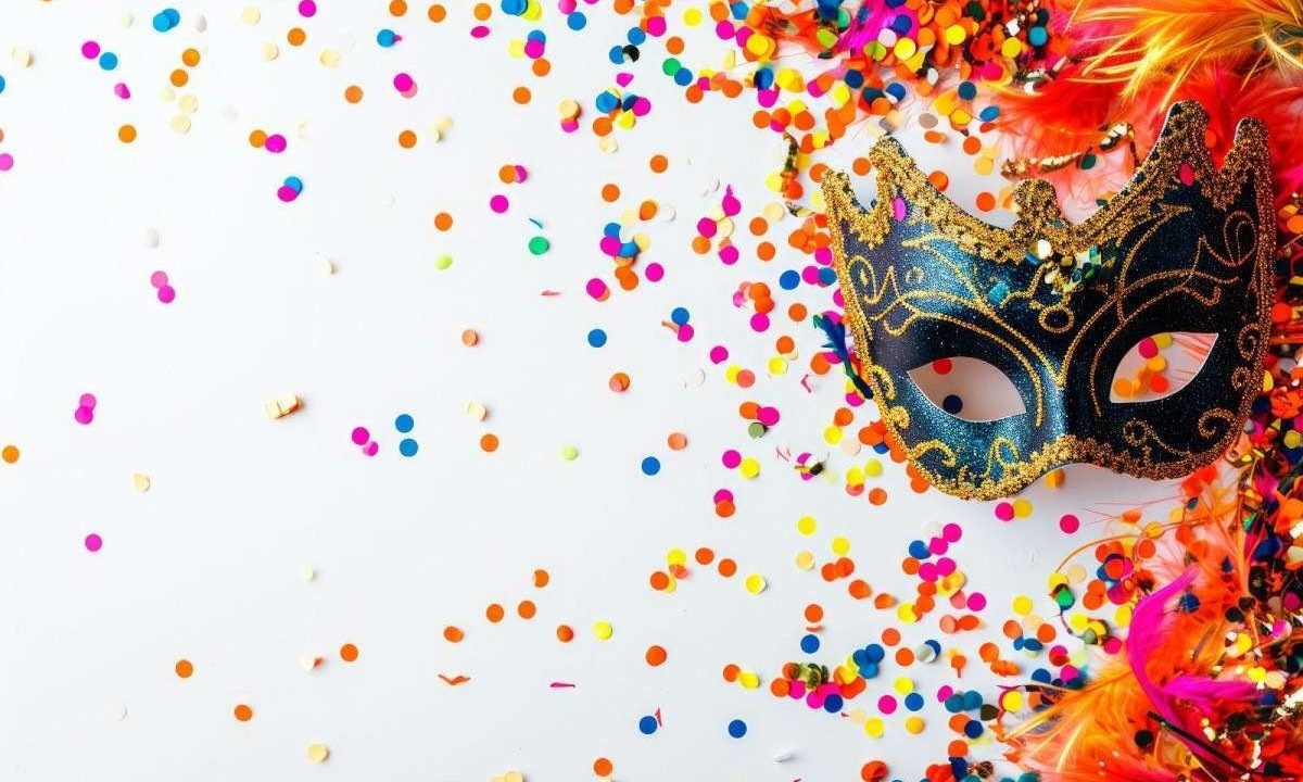 Máscara colorida de carnaval, em meio a muito confete e serpentina, destaca como o evento é o mais popular no Brasil, quando as pessoas buscam se divertir e manter a qualidade da saúde mental  -  (crédito: Freepik)