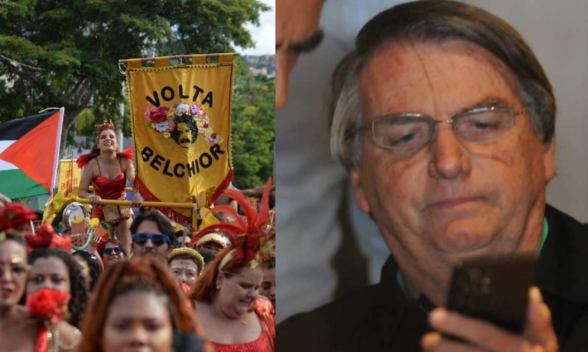 Foliões no bloco 'Volta Belchior' pediram prisão do ex-presidente -  (crédito: Túlio Santos/Alexandre Guzanshe/EM/D.A PRess)