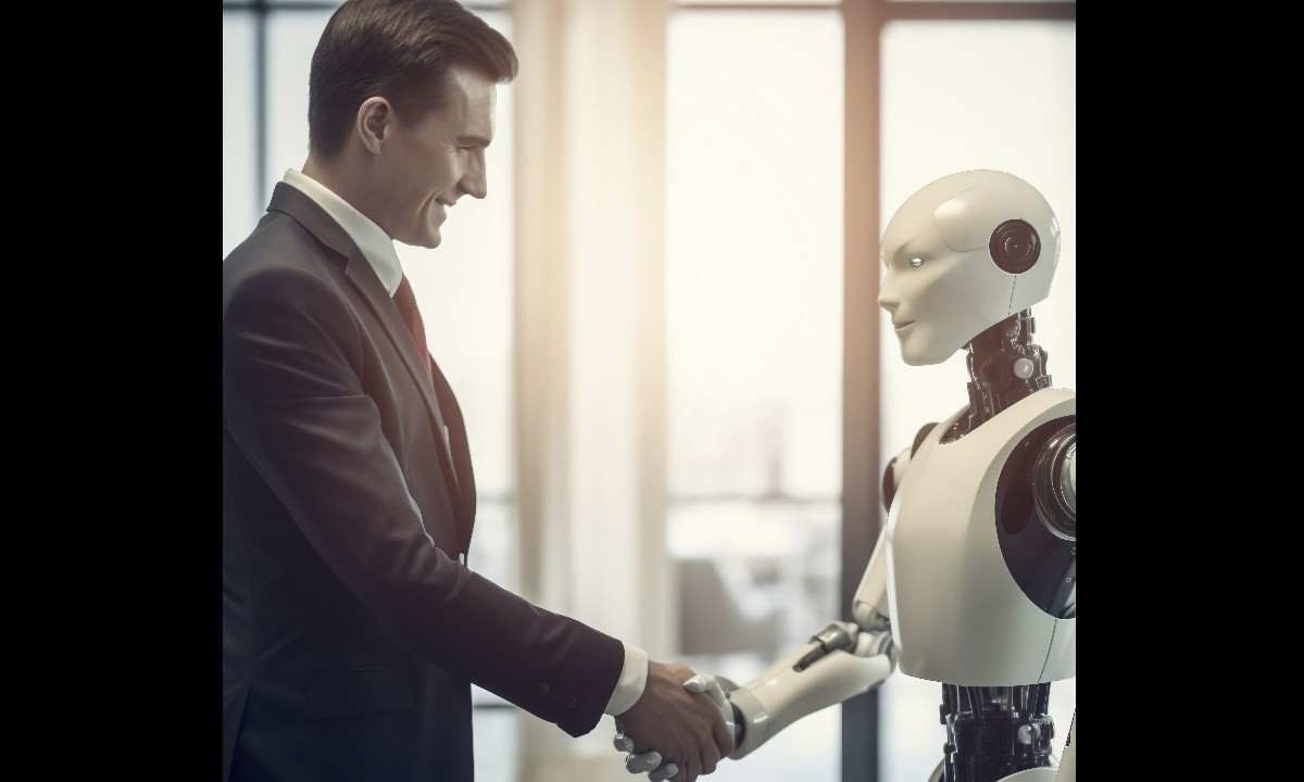 Homem e robô se cumprimentam -  (crédito: Freepik)