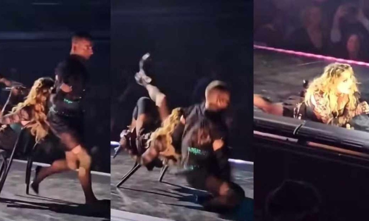 Madonna sofreu um pequeno incidente durante show -  (crédito: Reprodução / Redes sociais / X)