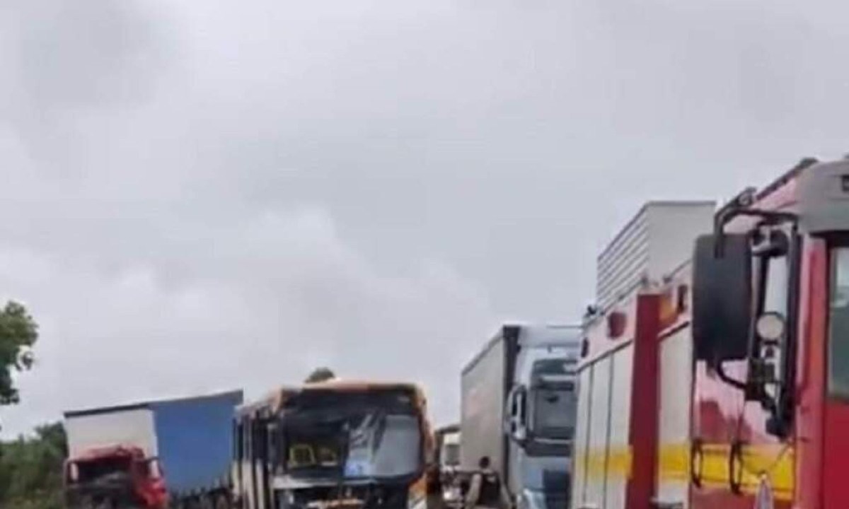 Ônibus e caminhão ficaram com a frente destruída  -  (crédito: CBMMG/Divulgação)