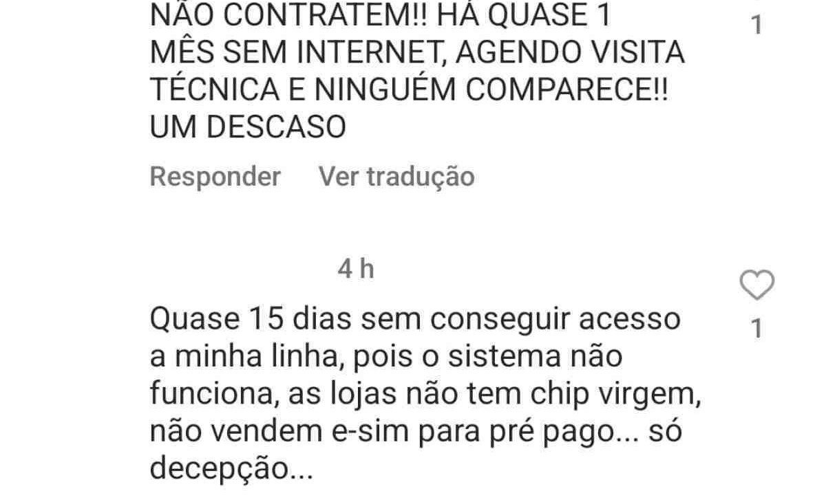 Clientes reclamam em postagem da operadora -  (crédito: Reprodução)