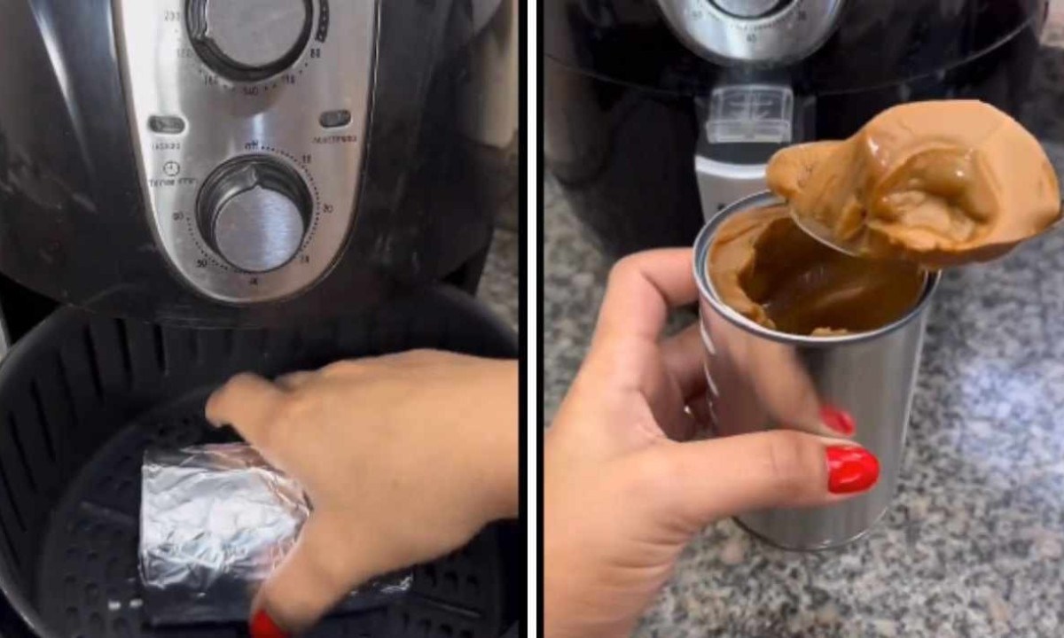 Um vídeo viral em que uma mulher cozinha uma lata de leite condensado na airfryer chamou atenção dos internautas -  (crédito: Redes sociais/Reprodução)