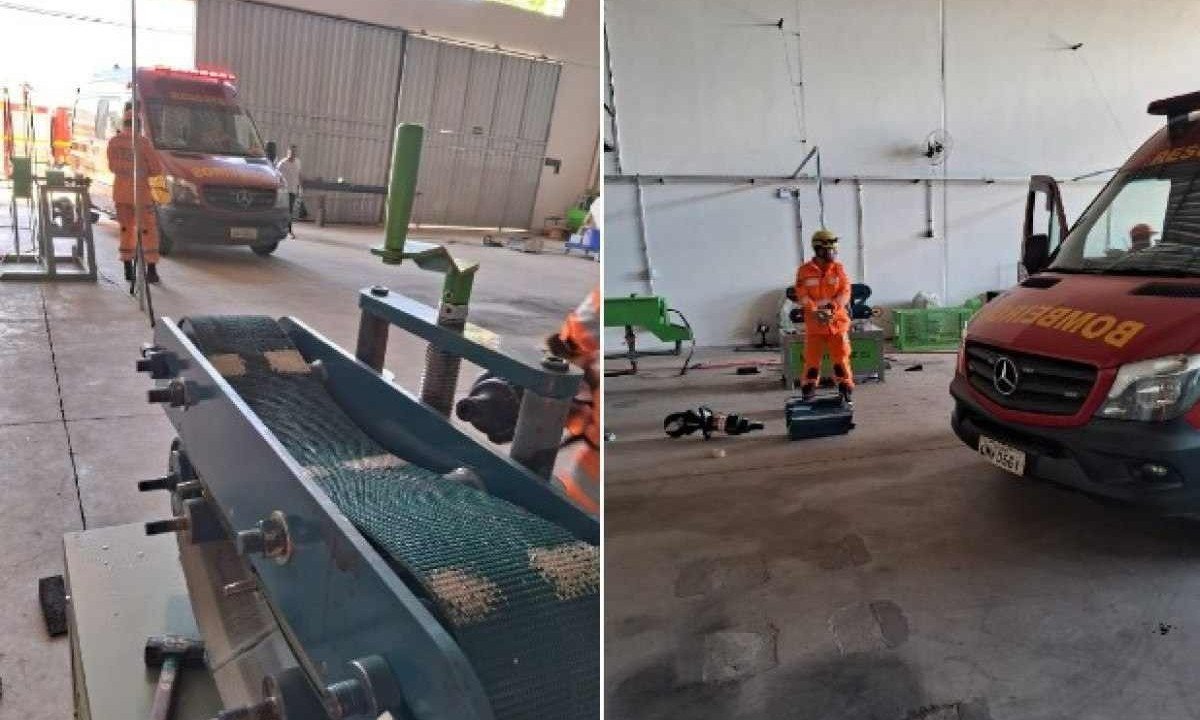 Bombeiros estiveram no local para retirar o braço da idosa da máquina -  (crédito: CBMMG/Divulgação)