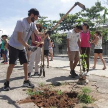 Stock Car em BH: manifestantes plantam árvores na Pampulha - Edésio Ferreira/ EM/ D.A. Press