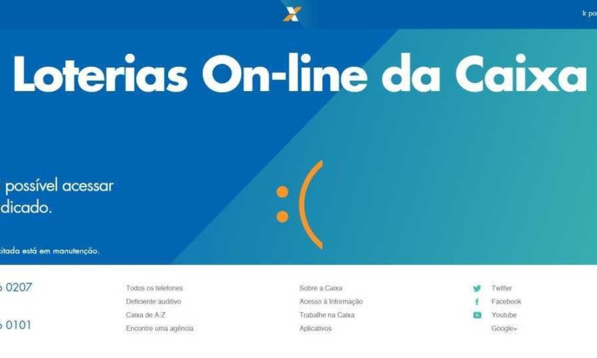 Site da Loterias da Caixa exibe mensagem de manutenção horas antes de sorteio milionário da Mega-Sena -  (crédito: Loterias da Caixa/Reprodução)