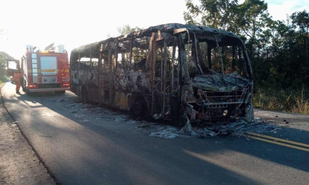 O ônibus ficou completamente destruído pelas chamas  -  (crédito: CBMMG/Divulgação )