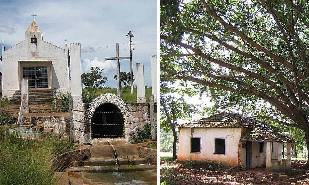 Capela, mina d'água e uma das residências do povoado de Água Santa -  (crédito: Redes Sociais/Divulgação)
